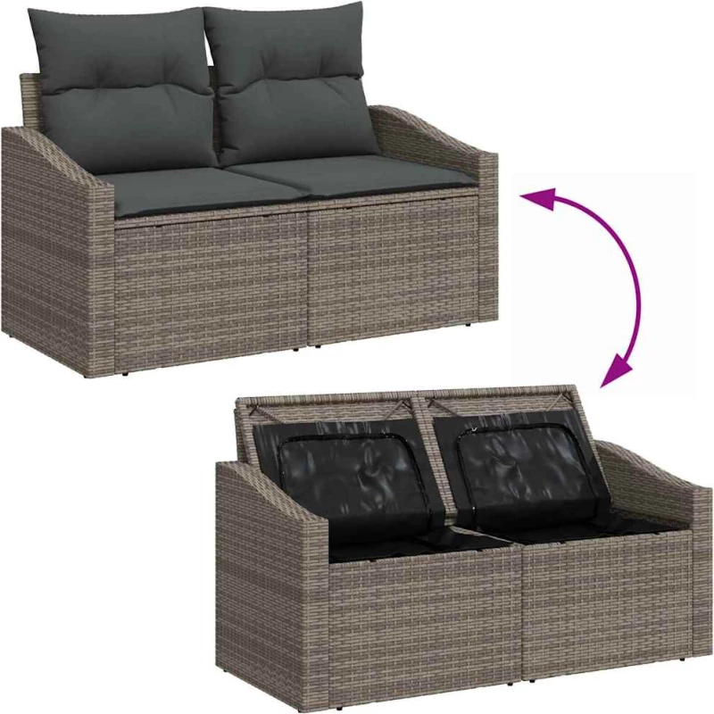 vidaXL Σετ Καναπέ Κήπου με μαξιλάρι 8 pcs Γκρι Πολυ ράταν