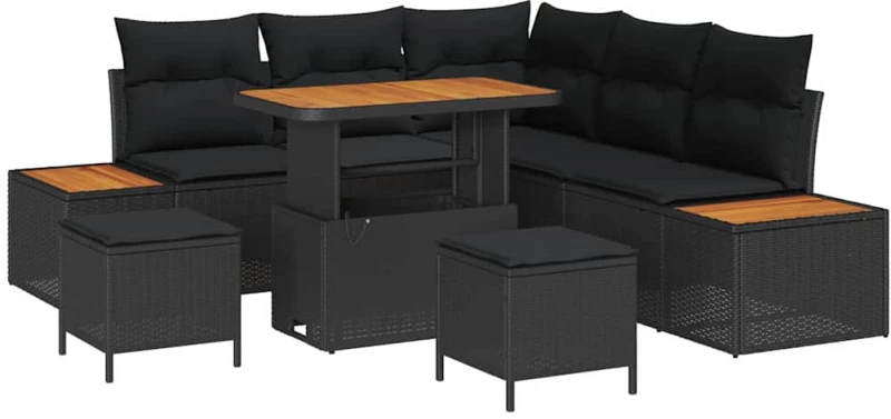 vidaXL Σετ Καναπέ Κήπου με μαξιλάρι 8 pcs Μαύρο Πολυ ράταν