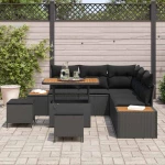 vidaXL Σετ Καναπέ Κήπου με μαξιλάρι 8 pcs Μαύρο Πολυ ράταν