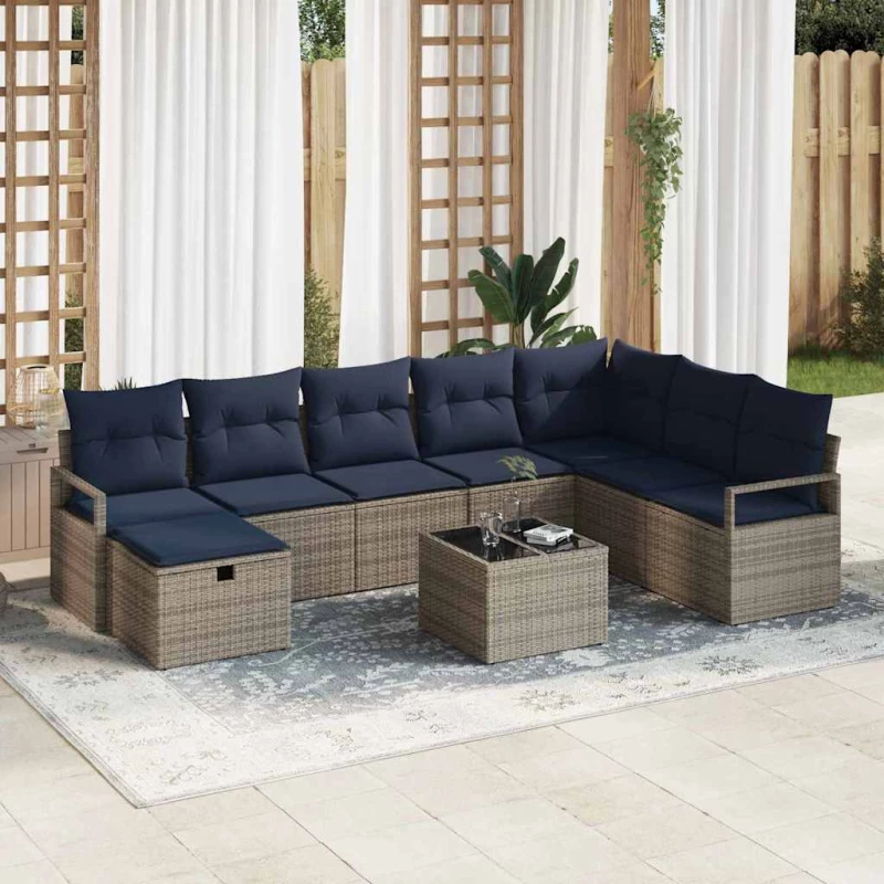 vidaXL Σετ Καναπέ με μαξιλάρι με αποθήκευση 9 pcs Γκρι συνθετικό ρατάν