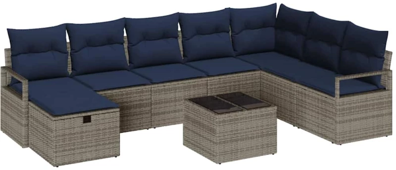 vidaXL Σετ Καναπέ με μαξιλάρι με αποθήκευση 9 pcs Γκρι συνθετικό ρατάν