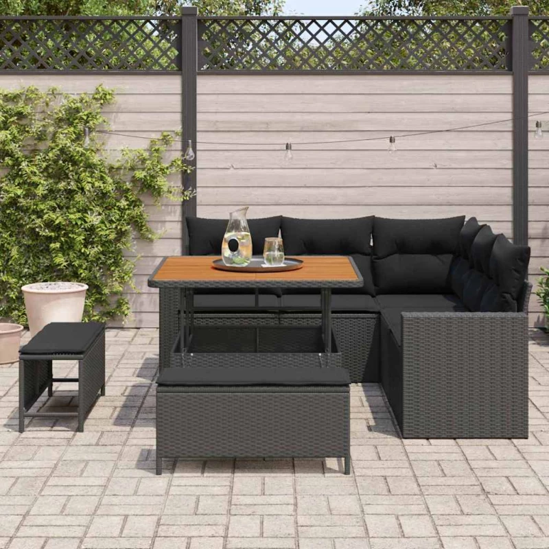 vidaXL Σετ Καναπέ Κήπου με μαξιλάρι 9 pcs Μαύρο συνθετικό ρατάν