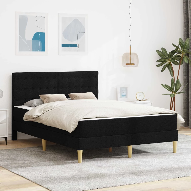 vidaXL Σκελετός κρεβατιού με στρώμα Μαύρο 140 x 190 cm ύφασμα