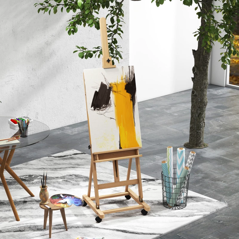 Καβαλέτο, Artist Easel, Ρυθμιζόμενο Ύψος, 4 Τροχοί, Φυσικό + Μαύρο