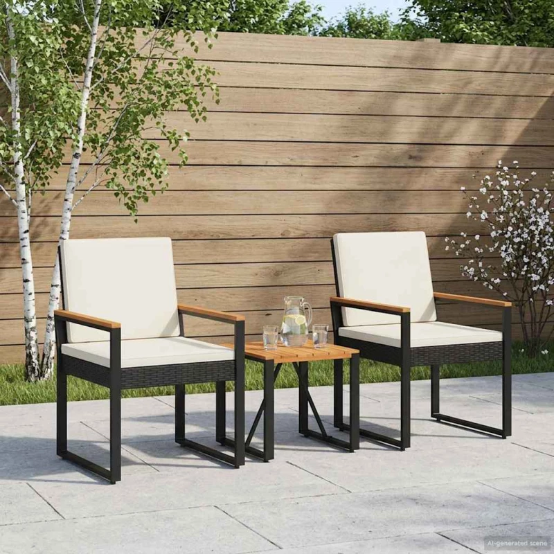 vidaXL Σετ Εξωτερικών Επίπλων με μαξιλάρι 3 pcs Μαύρο και Κρεμ Λευκό