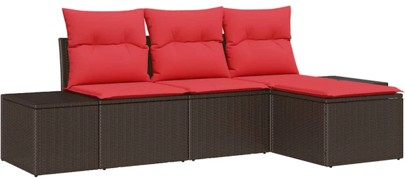 vidaXL Σετ Καναπέ με μαξιλάρι 4 pcs Καφέ Πολυ Ρατάν