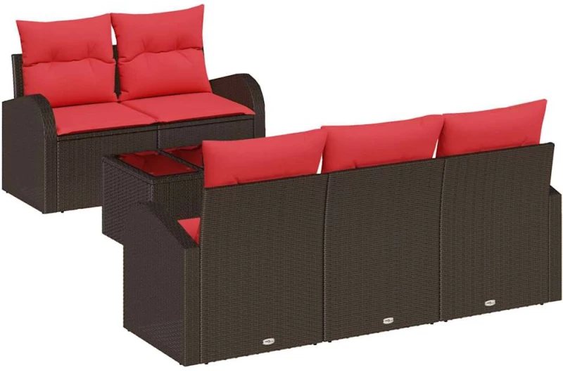 vidaXL Σετ Καναπέ με μαξιλάρι 6 pcs Καφέ Πολυεστέρας