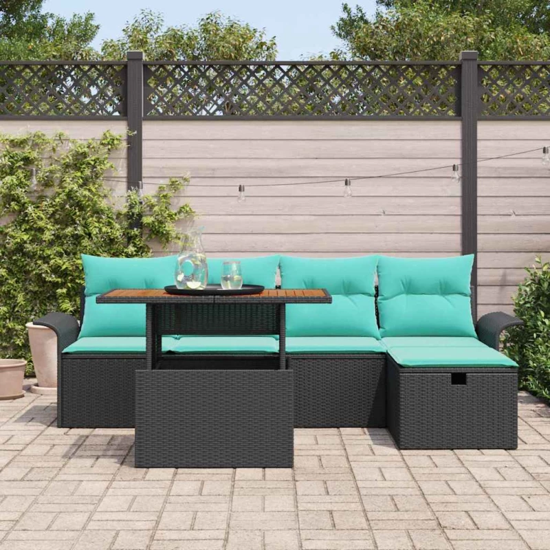 vidaXL Σετ Καναπέ Κήπου με μαξιλάρι 6 pcs Μαύρο συνθετικό ρατάν