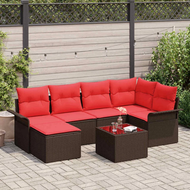 vidaXL Σετ Καναπέ Κήπου με αποθήκευση 7 pcs Καφέ συνθετικό ρατάν