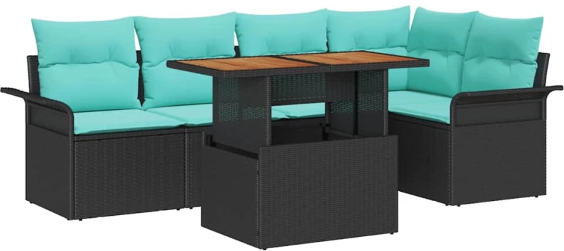 vidaXL Σετ Καναπέ Κήπου 6 pcs Μαύρο και μπλε συνθετικό ρατάν