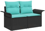 vidaXL Σετ Καναπέ Κήπου 6 pcs Μαύρο και μπλε συνθετικό ρατάν
