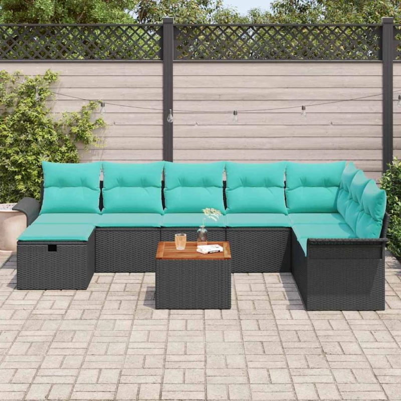 vidaXL Σετ Καναπέ Κήπου με μαξιλάρι 9 pcs Μαύρο συνθετικό ρατάν