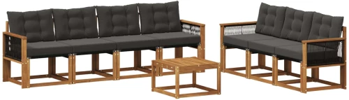 vidaXL Σειρά Καναπέ Εξωτερικού με μαξιλάρι 8 pcs Φυσικό και Μαύρο