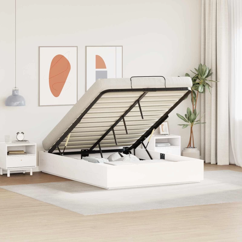 vidaXL Κρεβάτι Οθωμανικού Τύπου Λευκός 120 x 190 cm Στερεό πεύκο