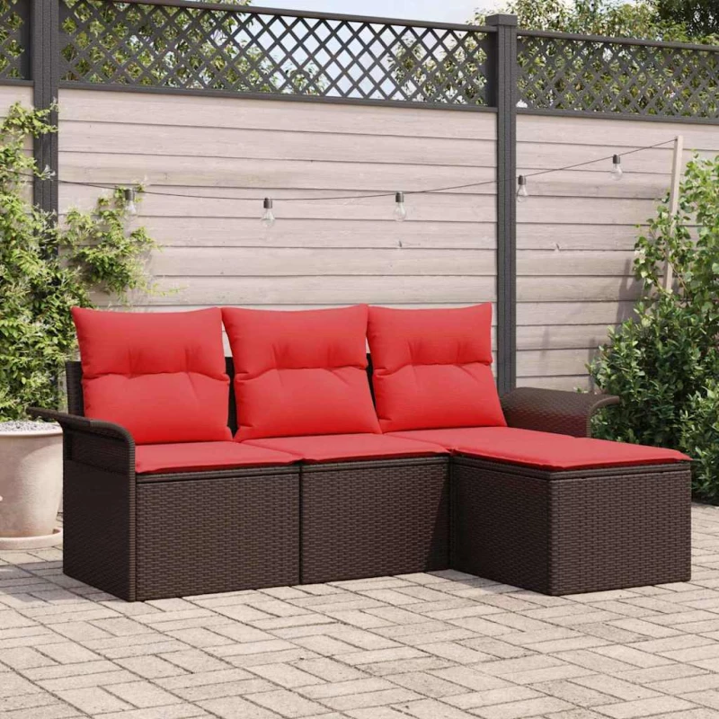 vidaXL Σετ Καναπέ Κήπου με μαξιλάρι 4 pcs Καφέ συνθετικό ρατάν
