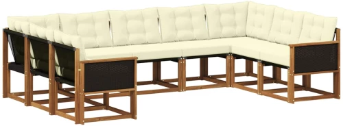 vidaXL Σειρά Καναπέ Εξωτερικού με μαξιλάρι 9 pcs Φυσικό και Κρέμα
