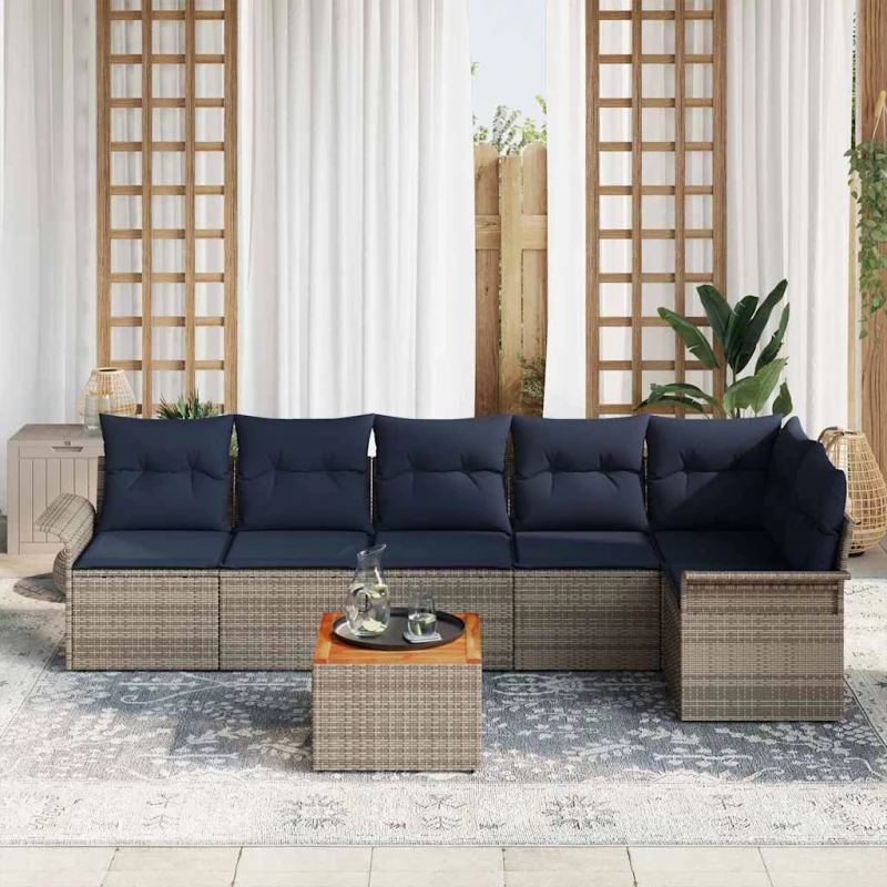 vidaXL Σετ Καναπέ Κήπου με μαξιλάρι 7 pcs Γκρι συνθετικό ρατάν