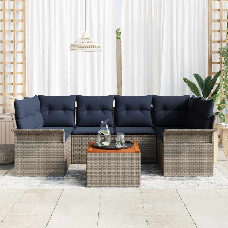 vidaXL Σετ Καναπέ Κήπου με μαξιλάρι 7 pcs Γκρι συνθετικό ρατάν