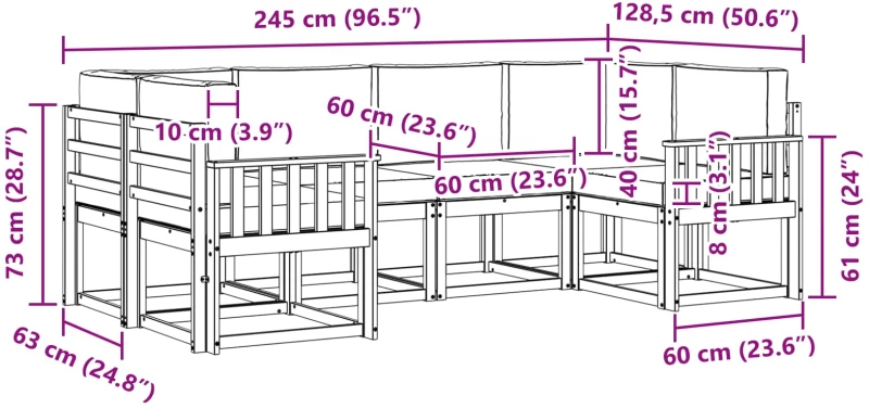 vidaXL Σειρά Καναπέ Εξωτερικού με μαξιλάρι 6 pcs Λευκό και Μπεζ