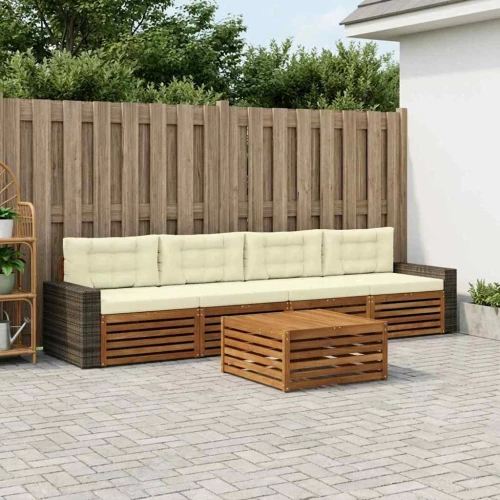 vidaXL Σειρά Καναπέ Εξωτερικού με μαξιλάρι 5 pcs Φυσικό και Κρέμα