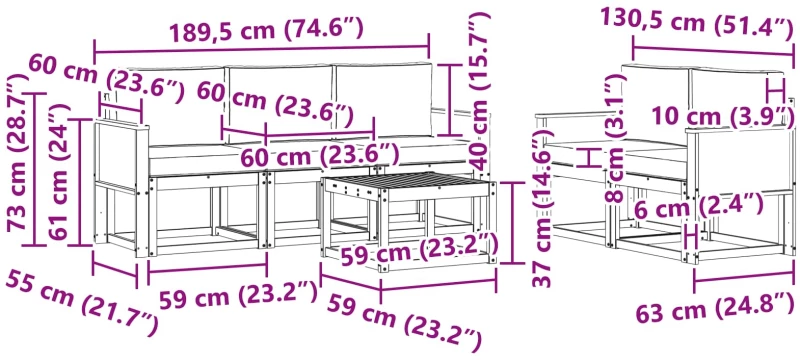 vidaXL Σετ Καναπέ με μαξιλάρι 6 pcs Στερεό Ξύλο Ακακίας