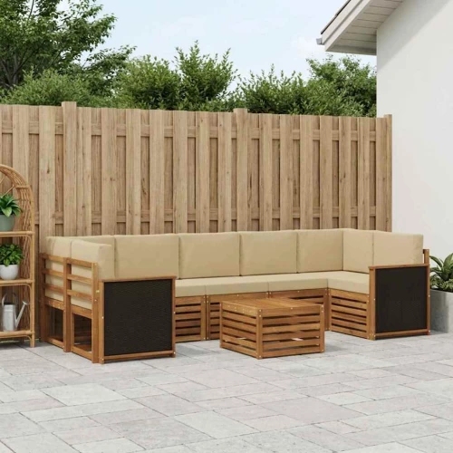 vidaXL Σειρά Καναπέ Εξωτερικού με μαξιλάρι 8 pcs Φυσικό και Μπεζ