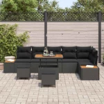 vidaXL Σετ Καναπέ Κήπου με μαξιλάρι 9 pcs Μαύρο Πολυ ράταν