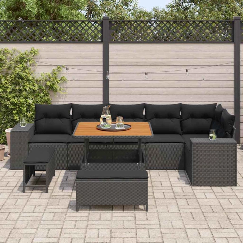 vidaXL Σετ Καναπέ Κήπου με μαξιλάρι 9 pcs Μαύρο συνθετικό ρατάν