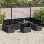 vidaXL Σετ Καναπέ Κήπου με μαξιλάρι 9 pcs Μαύρο Πολυ ράταν