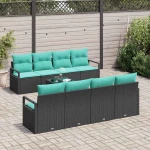 vidaXL Σετ Καναπέ 7 pcs Μαύρο και Ανοιχτό Μπλε συνθετικό ρατάν