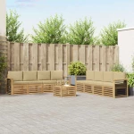 vidaXL Σετ Καναπέ με μαξιλάρι 9 pcs Λευκό και Μπεζ Πολυεστέρας