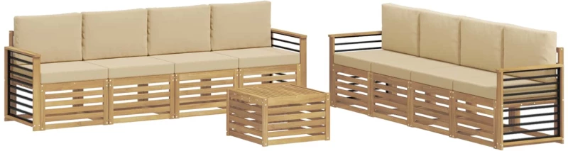 vidaXL Σετ Καναπέ με μαξιλάρι 9 pcs Λευκό και Μπεζ Πολυεστέρας