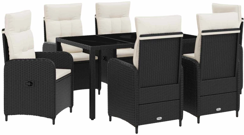 vidaXL Σετ Εξωτερικής Τραπέζης 7 pcs Μαύρο και Κρεμ Λευκό