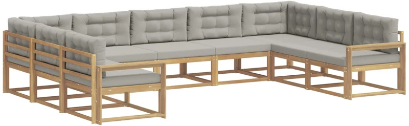 vidaXL Σειρά Καναπέ Εξωτερικού 9 pcs Λευκό και Ανοιχτό Γκρι