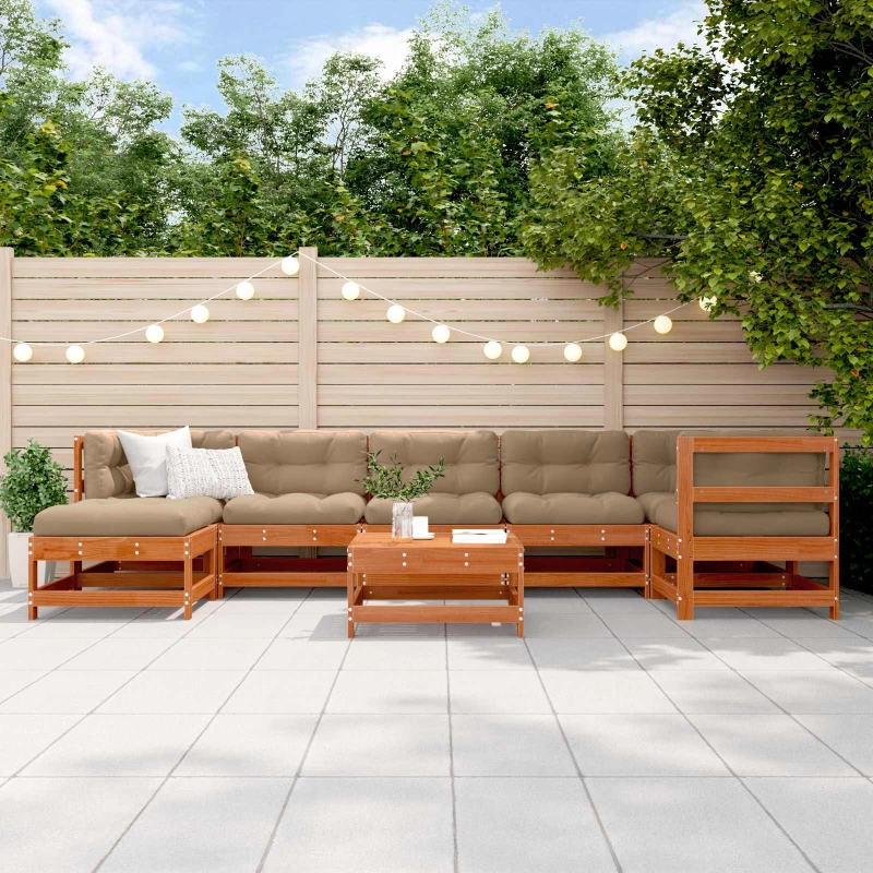 vidaXL Σετ Ξαπλώστρας Κήπου 8 pcs Κερί Παλαίωσης Μασίφ Ξύλο Πεύκου