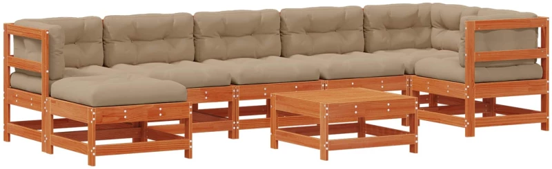 vidaXL Σετ Ξαπλώστρας Κήπου 8 pcs Κερί Παλαίωσης Μασίφ Ξύλο Πεύκου