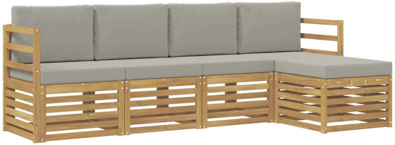 vidaXL Σειρά Καναπέ Εξωτερικού 5 pcs Λευκό και Ανοιχτό Γκρι