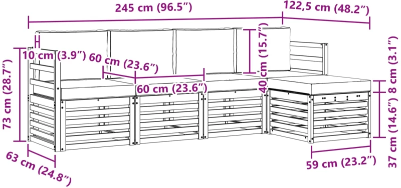 vidaXL Σειρά Καναπέ Εξωτερικού 5 pcs Λευκό και Ανοιχτό Γκρι
