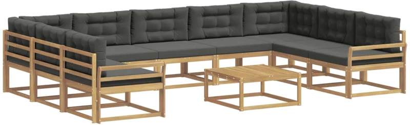 vidaXL Σειρά Καναπέ Εξωτερικού με μαξιλάρι 10 pcs Άσπρο και Ανθρακί