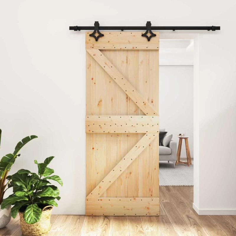 vidaXL Συρόμενη Πόρτα Φυσικό και Μαύρο 85 x 210 cm
