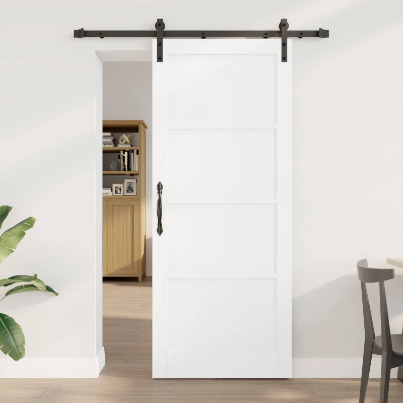 vidaXL Συρόμενη Πόρτα Λευκό 83 x 202 εκ. Μασίφ Ξύλο Πεύκου