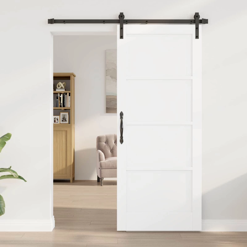 vidaXL Συρόμενη Πόρτα Λευκό 83 x 202 εκ. Μασίφ Ξύλο Πεύκου