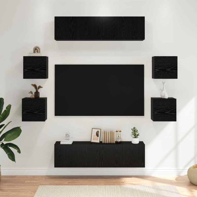 vidaXL Σετ επίπλου τηλεόρασης 8 pcs 120 x 30 x 30 εκ Μαύρη Δρυς