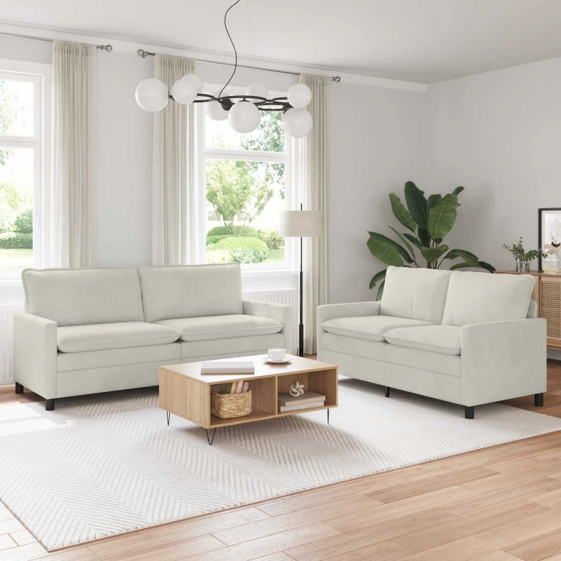 vidaXL Σετ Καναπέ 2 pcs Κρεμ Βελούδο