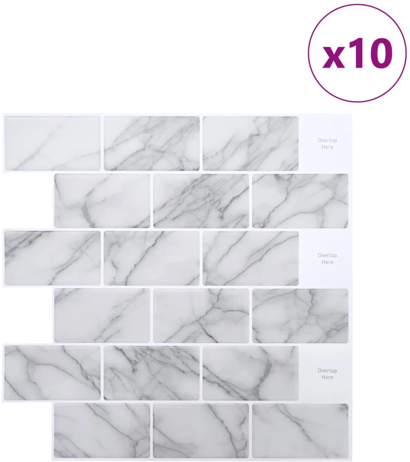 vidaXL Πλακάκι Subway 10 pcs Λευκό Μάρμαρο 30 x 30 cm