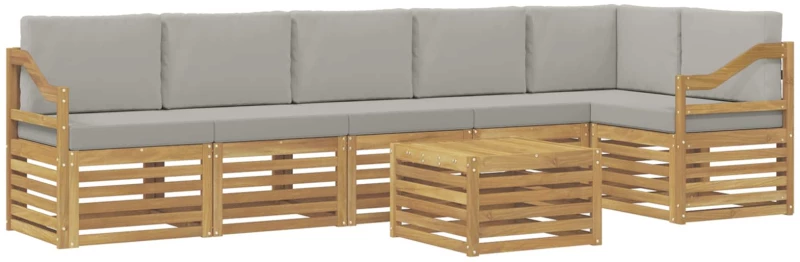 vidaXL Σειρά Καναπέ Εξωτερικού 7 pcs Λευκό και Ανοιχτό Γκρι