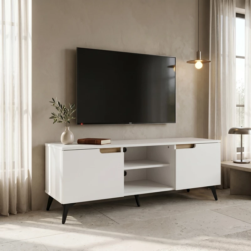 Έπιπλο τηλεόρασης Kemvio pakoworld  sonoma-λευκό 120x38x44εκ