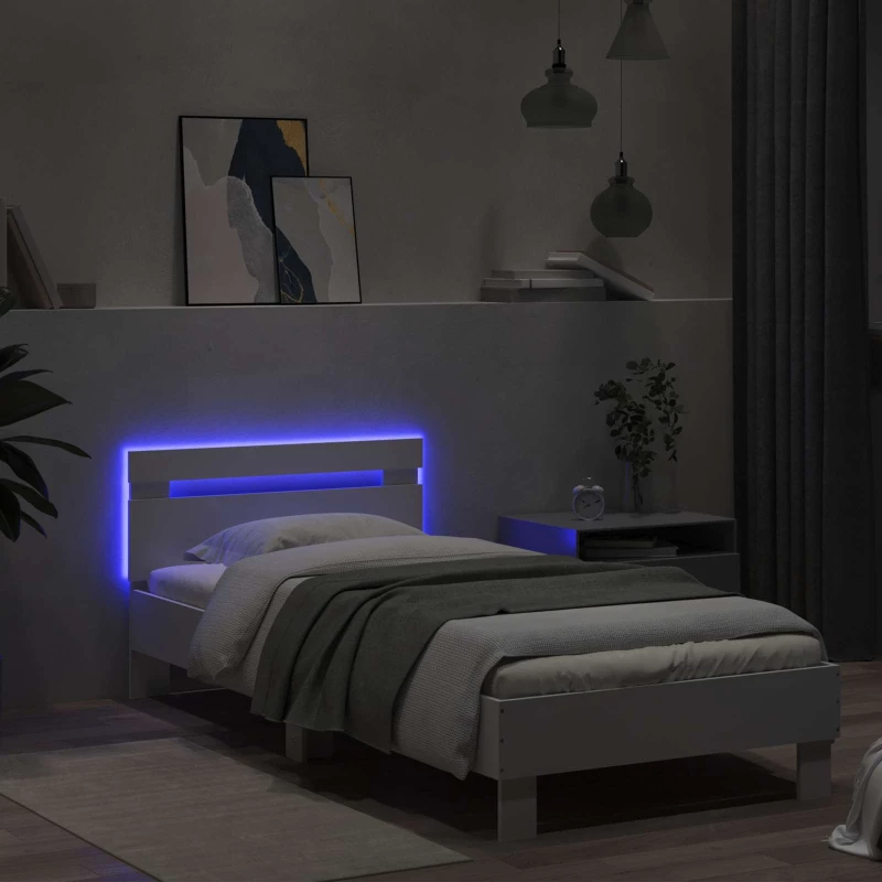 vidaXL Κρεβάτι με φωτισμό LED Λευκό 80 x 200 cm Επεξεργασμένο Ξύλο