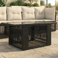 vidaXL Τραπέζι Κήπου Μαύρο 100 x 55 x 37 cm PE Rattan και Γυαλί