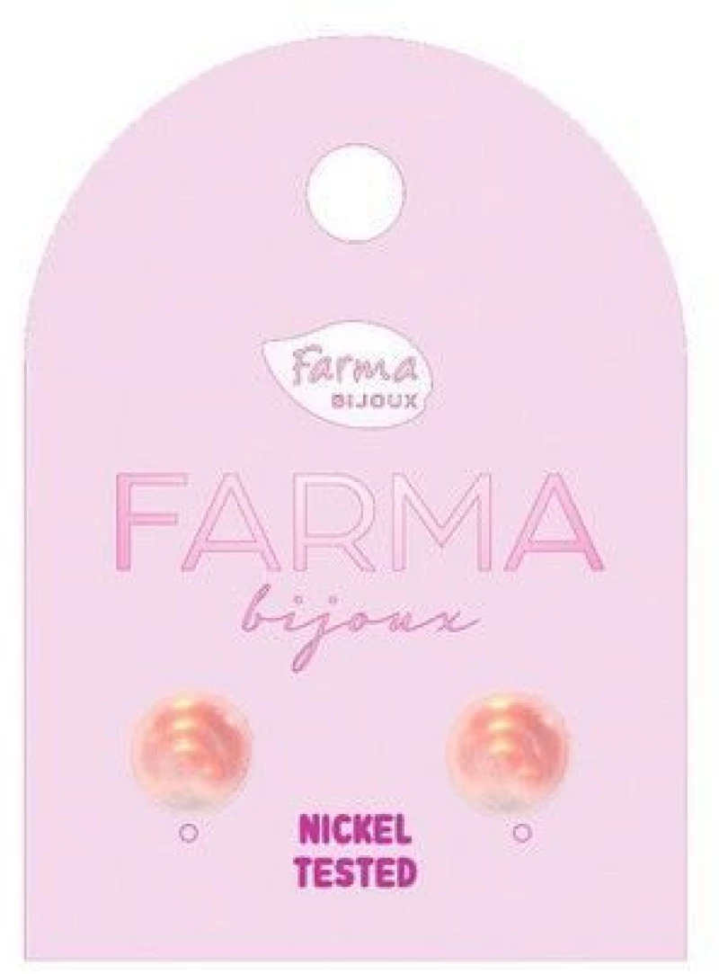 Farma Bijoux Perla Platta Υποαλλεργικά Σκουλαρίκια Πέρλες Ροζ 4mm